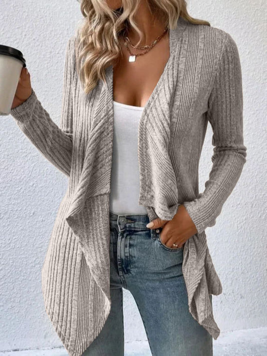 Open Front Long Sleeve Waterfall Cardigan