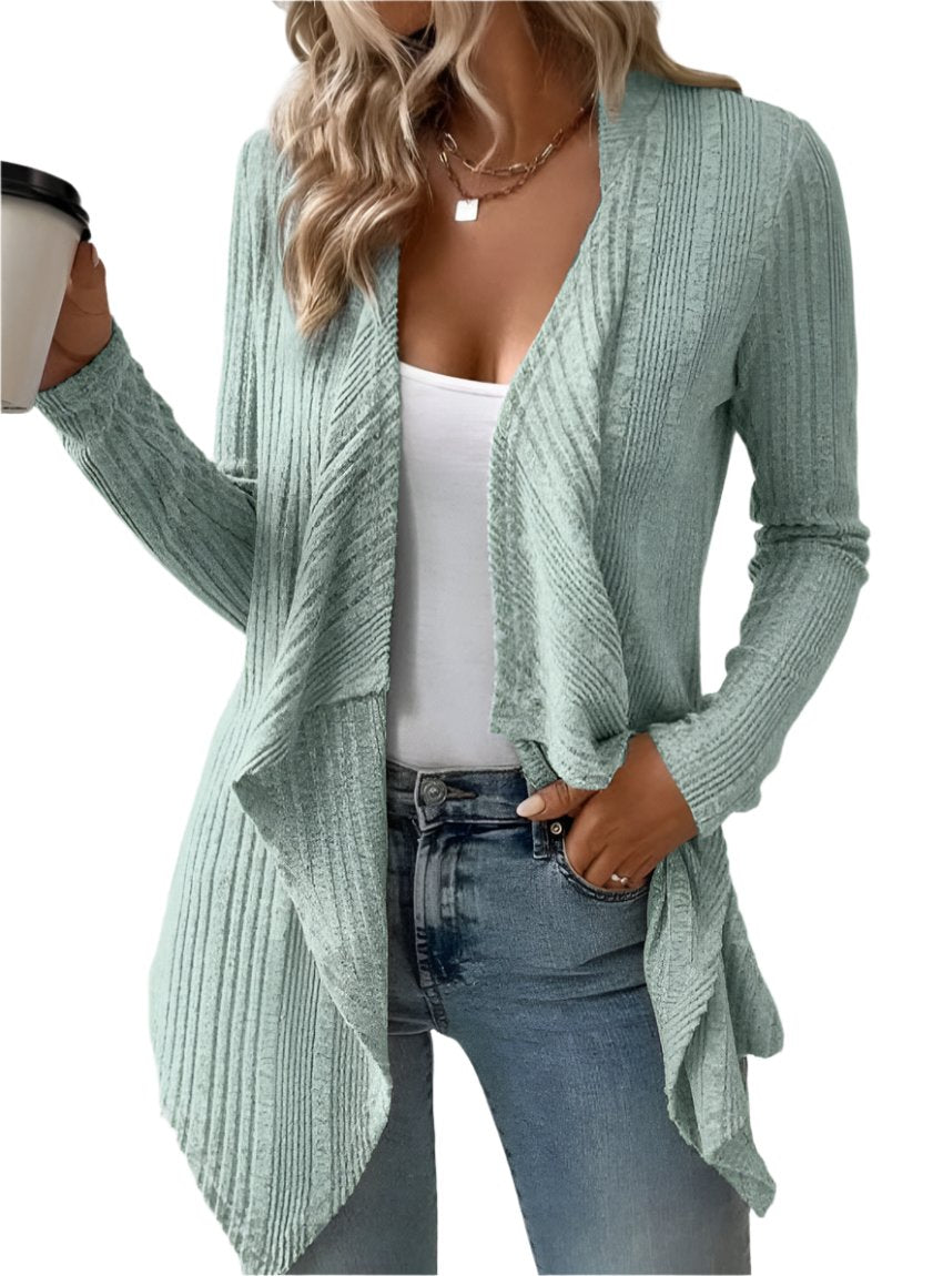 Open Front Long Sleeve Waterfall Cardigan