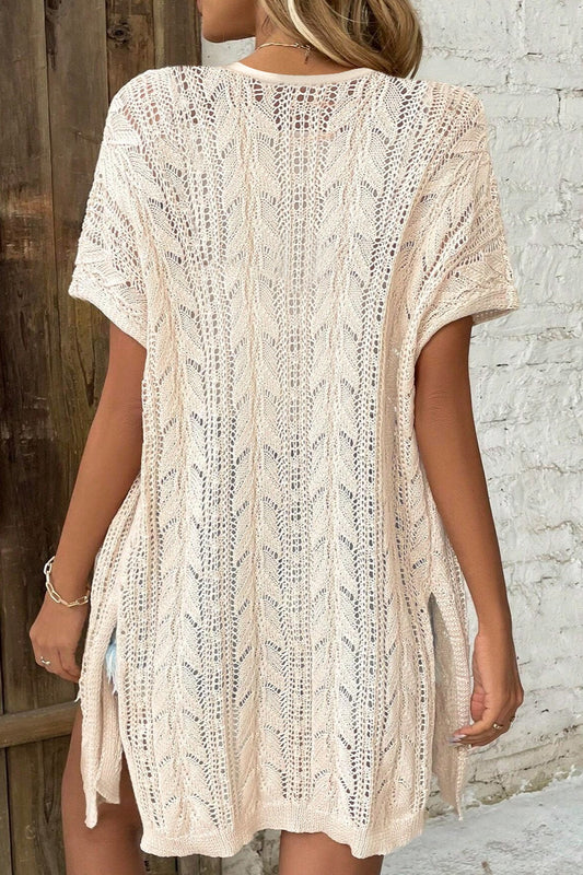 Openwork Open Front Short Sleeve Cardigan - Whimsical Appalachian Boutique