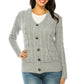 Plus Size Classic Cable Knit Hooded Button-Up Cardigan