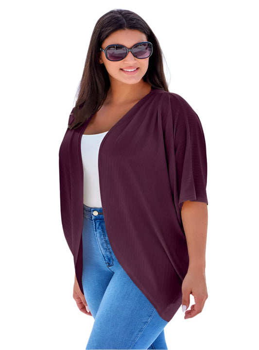 Plus Size Ribbed Short Sleeve Cocoon Cover Up