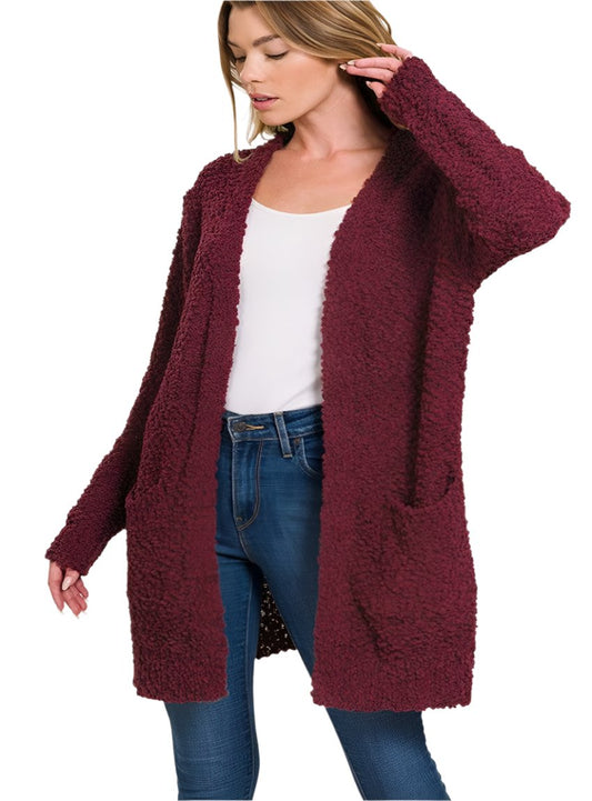 Burgundy & Black Popcorn Cardigans