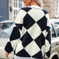 Drop Shoulder Black And White Checkered Cardigan