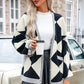 Drop Shoulder Black And White Checkered Cardigan