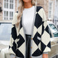 Drop Shoulder Black And White Checkered Cardigan