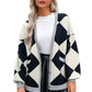 Drop Shoulder Black And White Checkered Cardigan