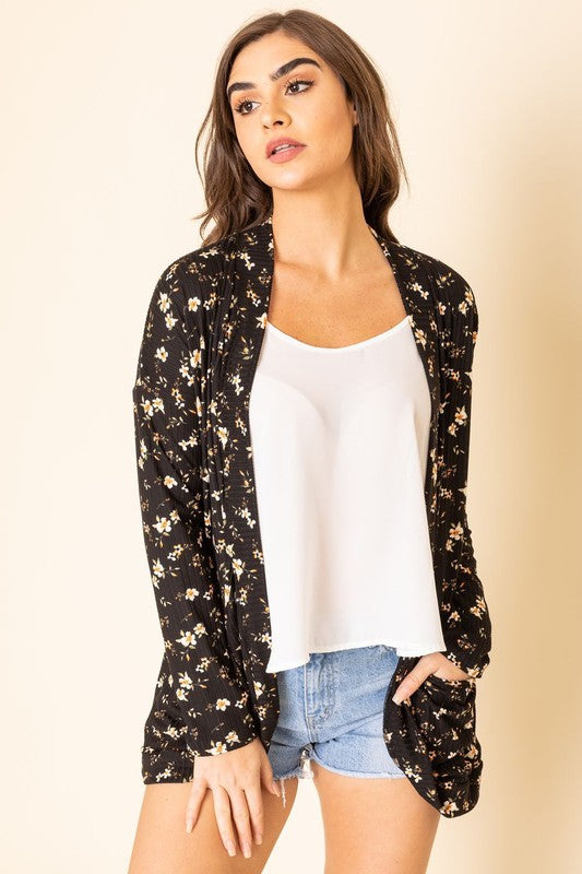 Lightweight Ribbed Floral Slouch Cardigan