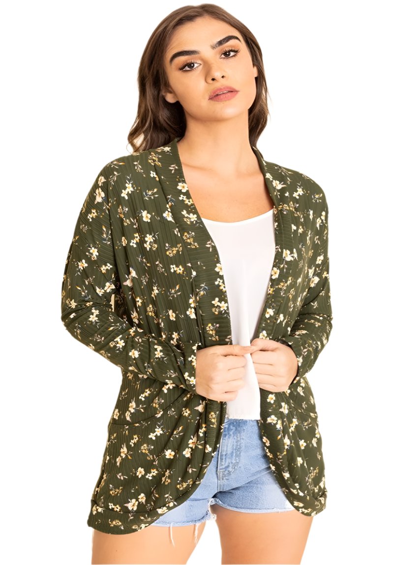 Lightweight Ribbed Floral Slouch Cardigan