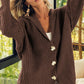 Brown Chunky Knit Lapel Collar Button Up Cardigan