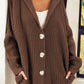 Brown Chunky Knit Lapel Collar Button Up Cardigan