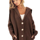 Brown Chunky Knit Lapel Collar Button Up Cardigan