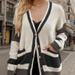 Contrast Button Up V-Neck Long Sleeve Cardigan