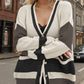 Contrast Button Up V-Neck Long Sleeve Cardigan