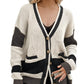 Contrast Button Up V-Neck Long Sleeve Cardigan