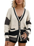 Contrast Button Up V-Neck Long Sleeve Cardigan