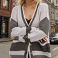 Contrast Button Up V-Neck Long Sleeve Cardigan