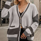 Contrast Button Up V-Neck Long Sleeve Cardigan