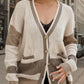 Contrast Button Up V-Neck Long Sleeve Cardigan