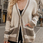 Contrast Button Up V-Neck Long Sleeve Cardigan