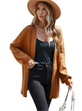 Caramel Open Front Cable Knit Long Sleeve Cardigan