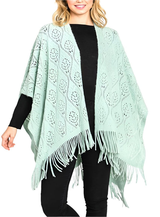 Perforated Pattern Knit Fringe Cardigan