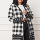 Black & White Checkered Cardigan with Striped Hem