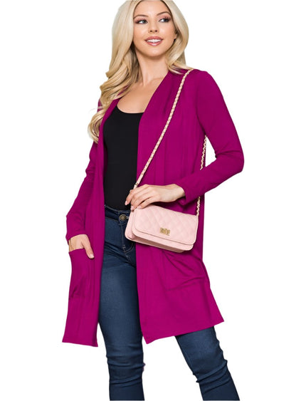 Celeste Magenta Open Front Cardigan with Pockets