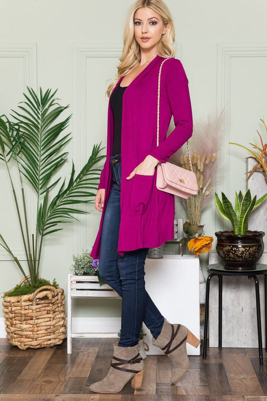 Celeste Magenta Open Front Cardigan with Pockets