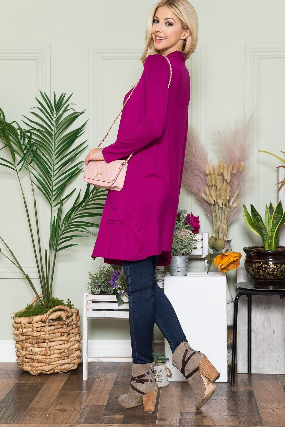 Celeste Magenta Open Front Cardigan with Pockets