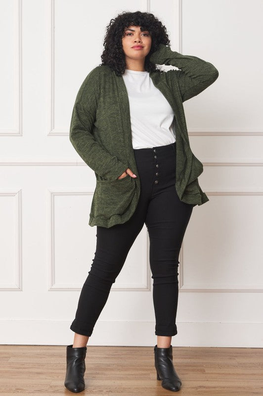 Plus Size Solid Drape Pocket Cardigan