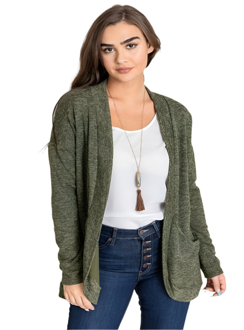 Solid Drape Pocket Cardigan in Olive