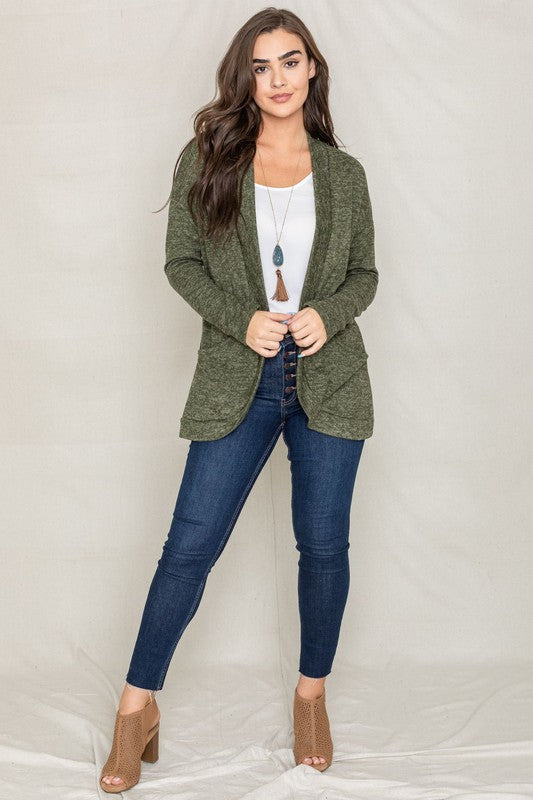 Solid Drape Pocket Cardigan in Olive