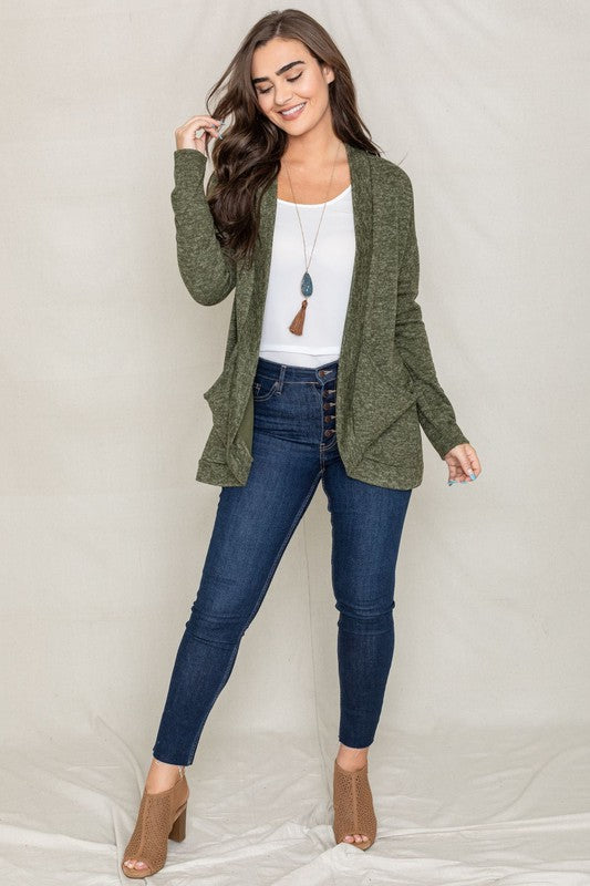 Solid Drape Pocket Cardigan in Olive