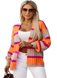 Orange Striped Color Block Drop Shoulder Slouch Cardigan