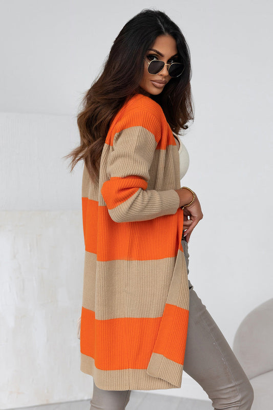 Bold Orange & Taupe Color Block Longline Cardigan