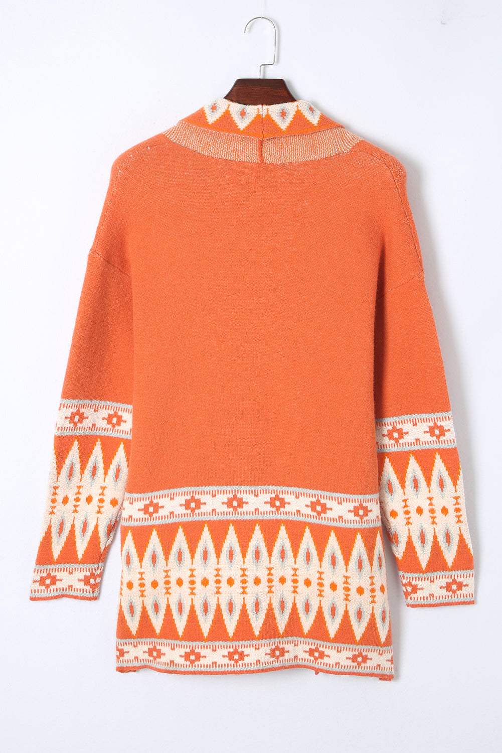 Oversized Aztec Print Open Front Knit Cardigan