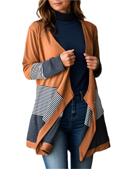 Striped Open Front Long Sleeve Cardigan