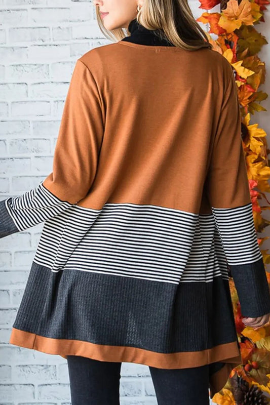 Striped Open Front Long Sleeve Cardigan