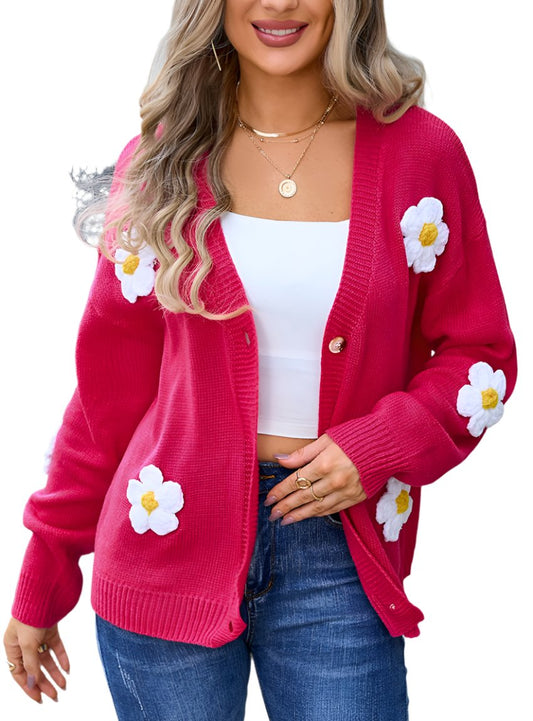 Crochet Flower Button Up Cardigan - Whimsical Appalachian Boutique