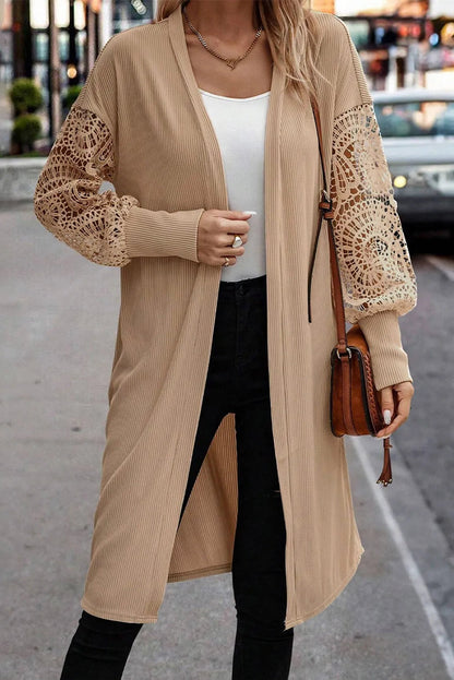 Chic Lantern Sleeve Cardigan with Lace Details