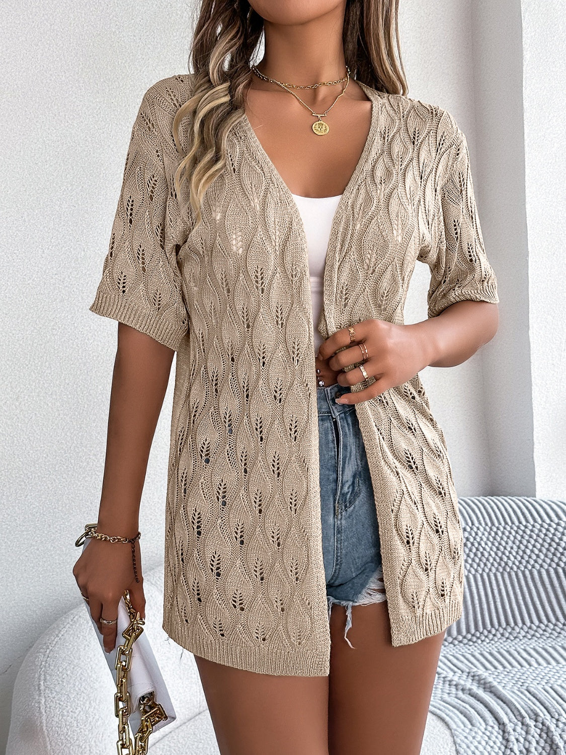 Openwork Short Sleeve Cardigan - Whimsical Appalachian Boutique