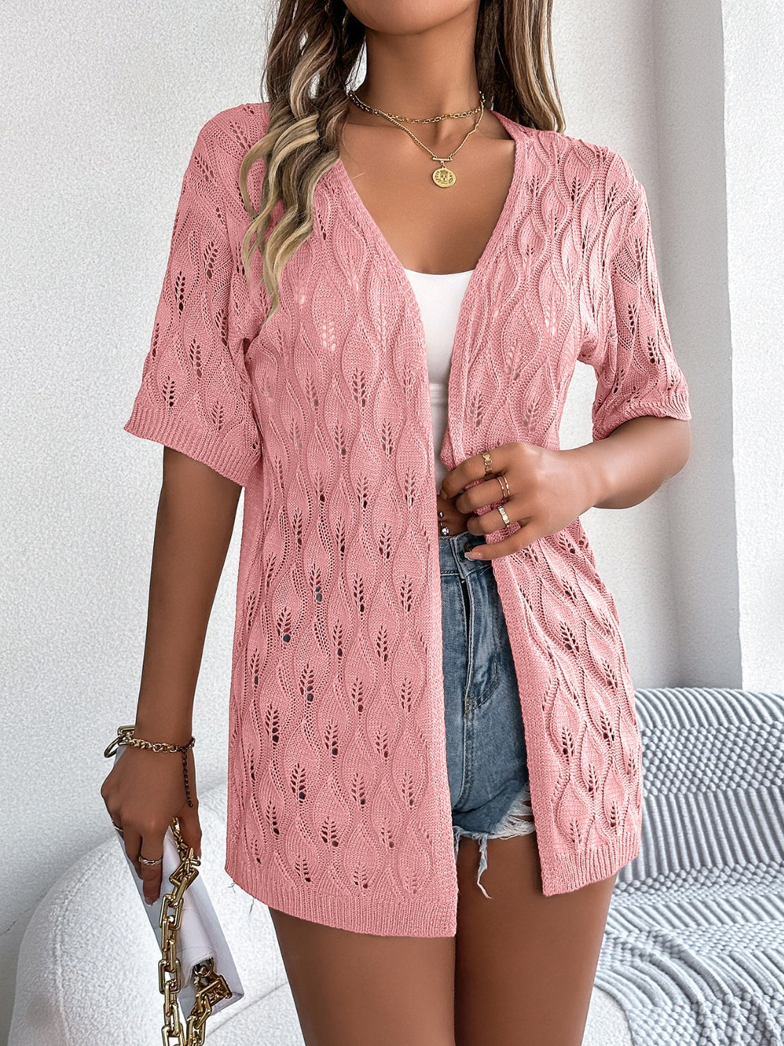 Openwork Short Sleeve Cardigan - Whimsical Appalachian Boutique