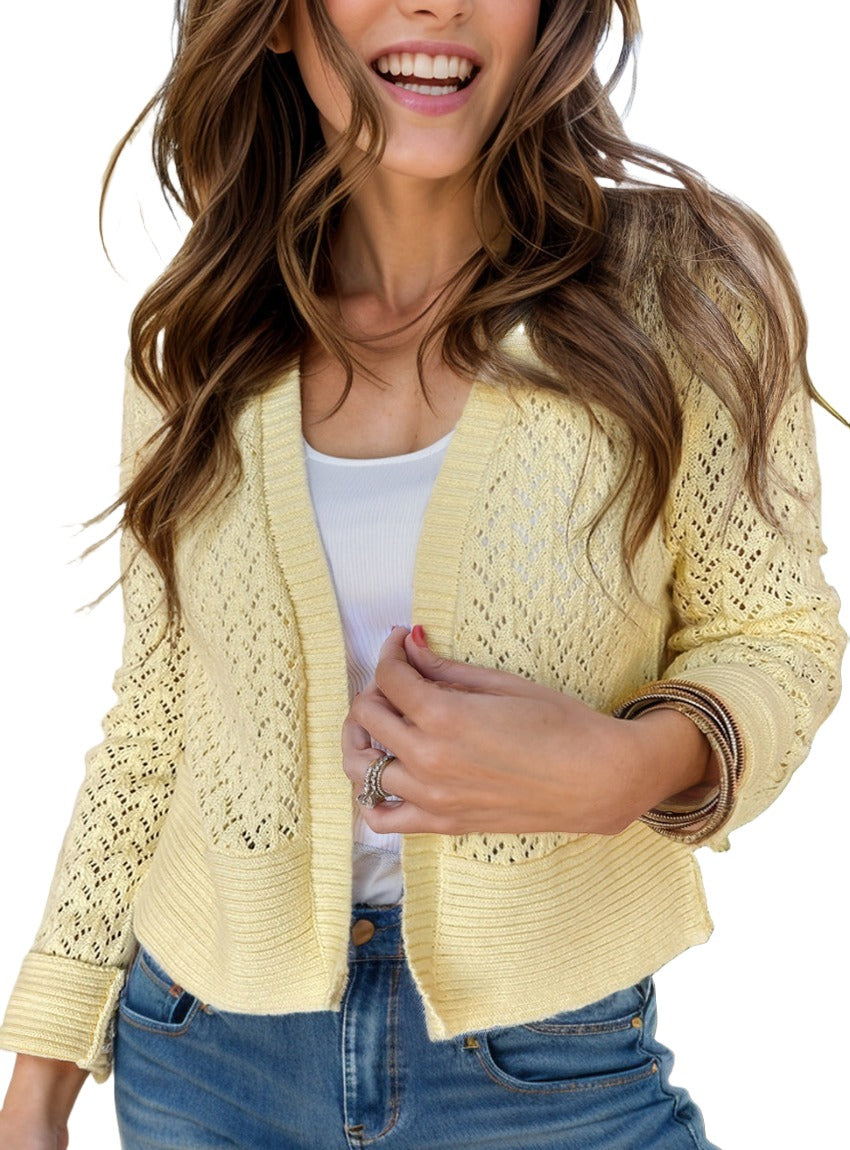 Sunny Day Openwork Long Sleeve Cardigan - Whimsical Appalachian Boutique