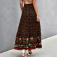 Full-length image of a casual black bohemian floral maxi skirt for spring.
