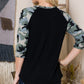 Casual black shirt with camo sleeve design
