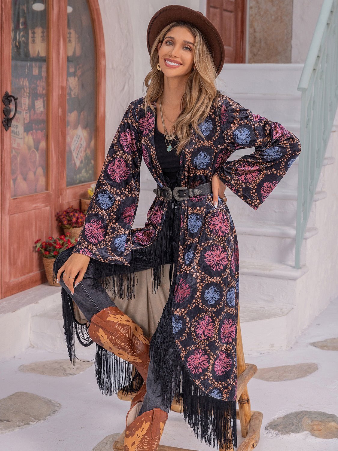 festival-ready boho kimono with fringe
