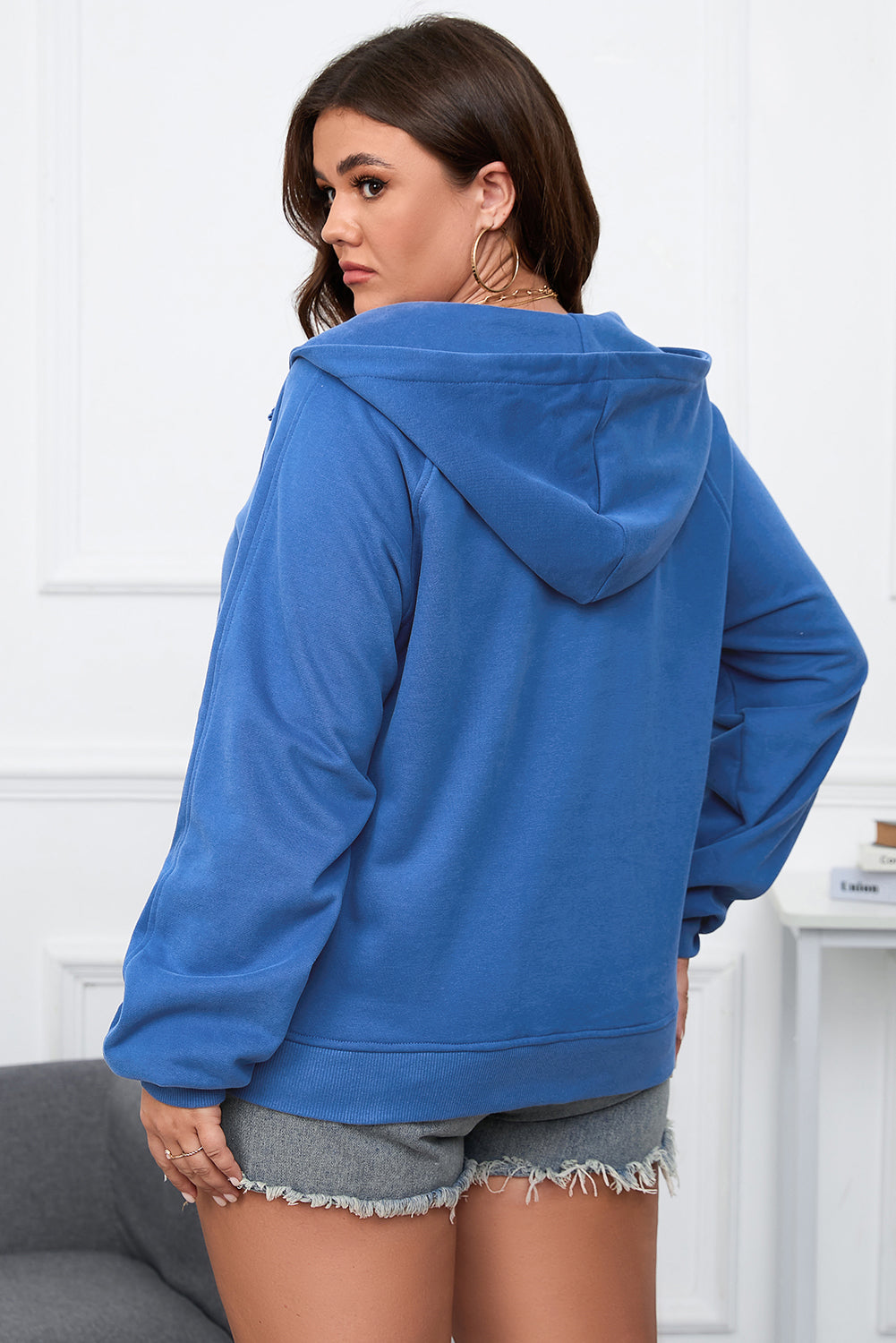 Relaxed fit quarter zip hoodie in plus size for casual wear
