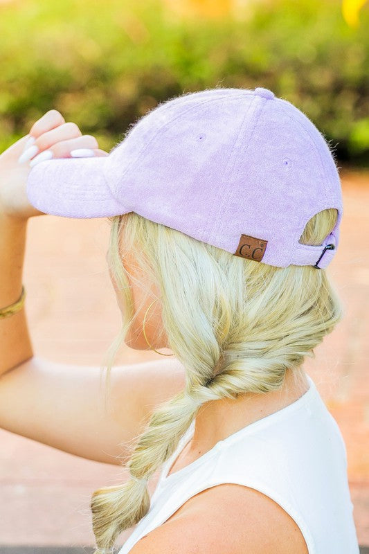 Purple CC terry cloth baseball hat with soft texture
