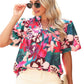 Bright floral print short-sleeve blouse