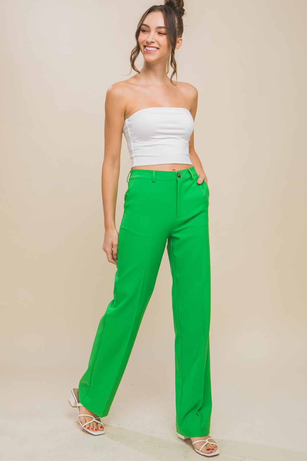 Embrace elegance with Love Tree's High Waist Straight Pants, perfect for versatile styling and a flattering fit. Shop the bold look!